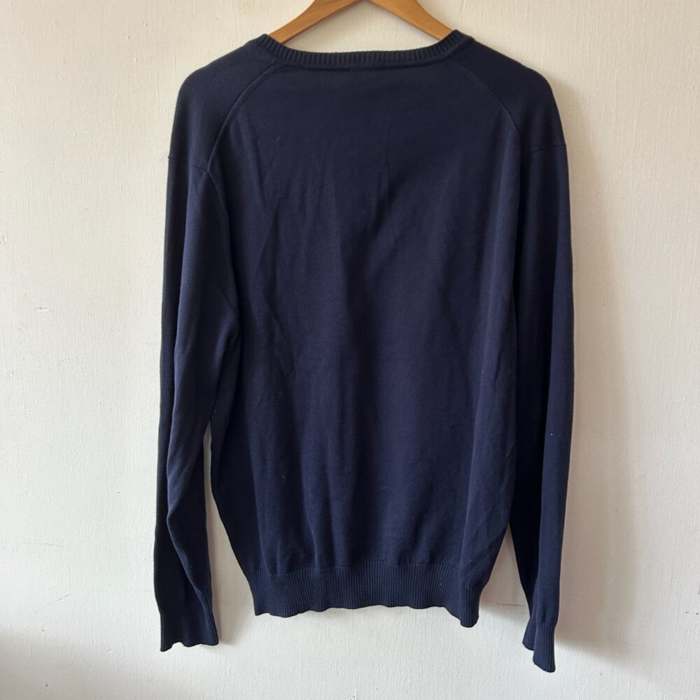 Jos A Bank V-neck Sweater Mens Large Navy Blue Academia Old Money Knit Pullover - Picture 4 of 4